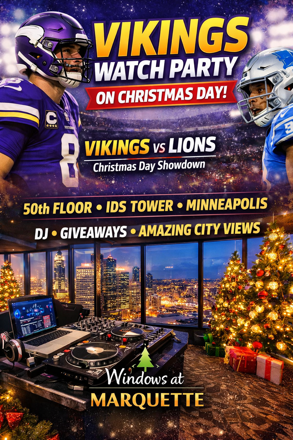 Vikings Watch Party on Christmas Day at Windows at Marquette